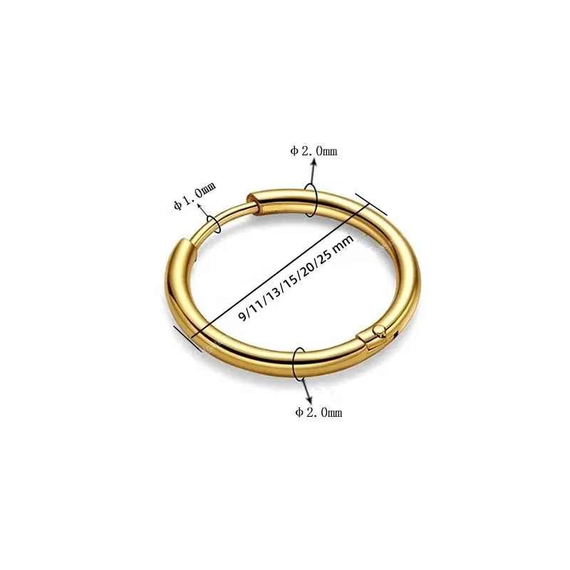 Gold Color Small Hoop Earrings Stainless Steel Circle Round Huggies for Women Men 2020 Ear Ring Bone Buckle Fashion Jewelry 25MM EarringsHoop Earrings Jewelry