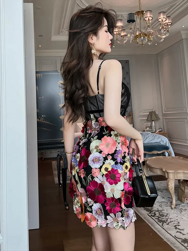 Basic Casual Dresses For Women: Summer Short Dress With Floral Lace Panel,  Mesh Sling Mini Gown For Party & Club From Julia_dress, $51.7 In Bulk |  DHgate.Com