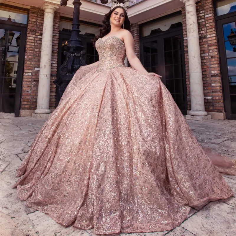 2026 Rose Gold Crystal Beads Lace Appliqu Ball Gown Sweetheart Quinceanera  Dress with Lace-Up Back from Dhgate Quinceanera Dresses - price 276.47