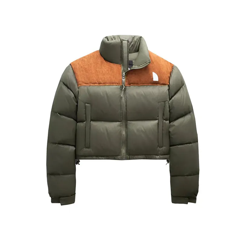 Inverno para baixo jaqueta feminina designer para baixo pescoço alto manga comprida curto pato branco para baixo mulheres parkas retalhos militar verde ao ar livre quente designer jaqueta topo