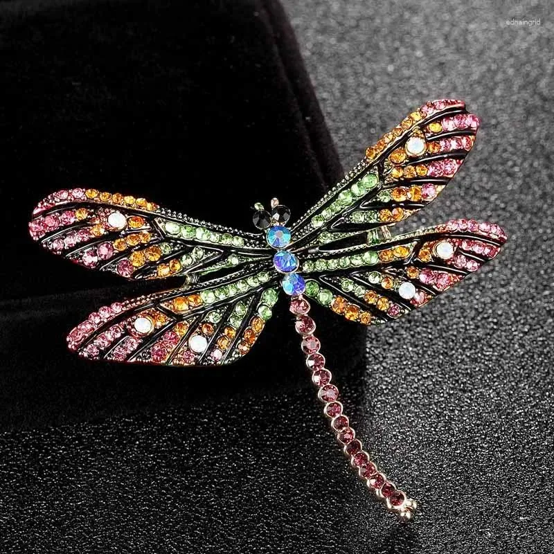 Elegant Dragonfly Brooch Enamel Rhinestone Insect Pin for