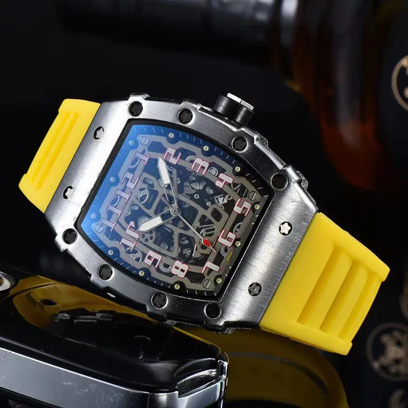 Cadran de seau à vin entièrement automatique montre à Quartz pour hommes lumineux évider bracelet en cuir de caoutchouc véritable montres à Quartz pour hommes