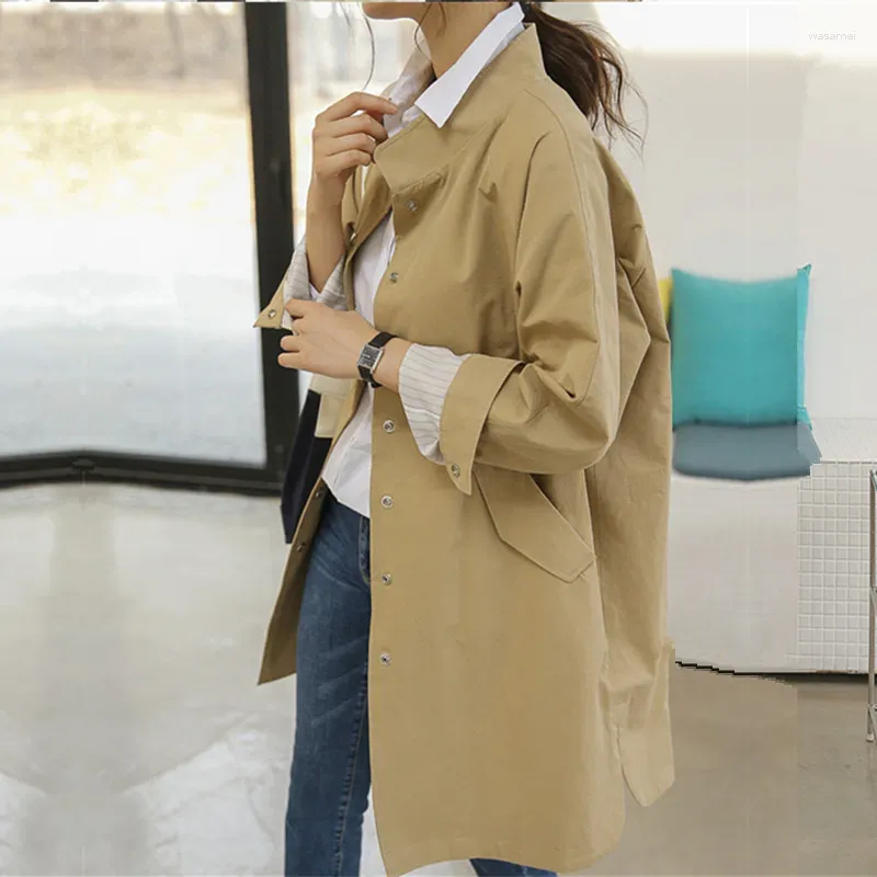 معاطف الخندق للسيدات غير الرسمي ألوان صلبة خريف معطف على الطراز الكوري الأزياء ذات الصدر الجانبي الشق الطويل السيدات الأنيقة الرياح الأنيقة