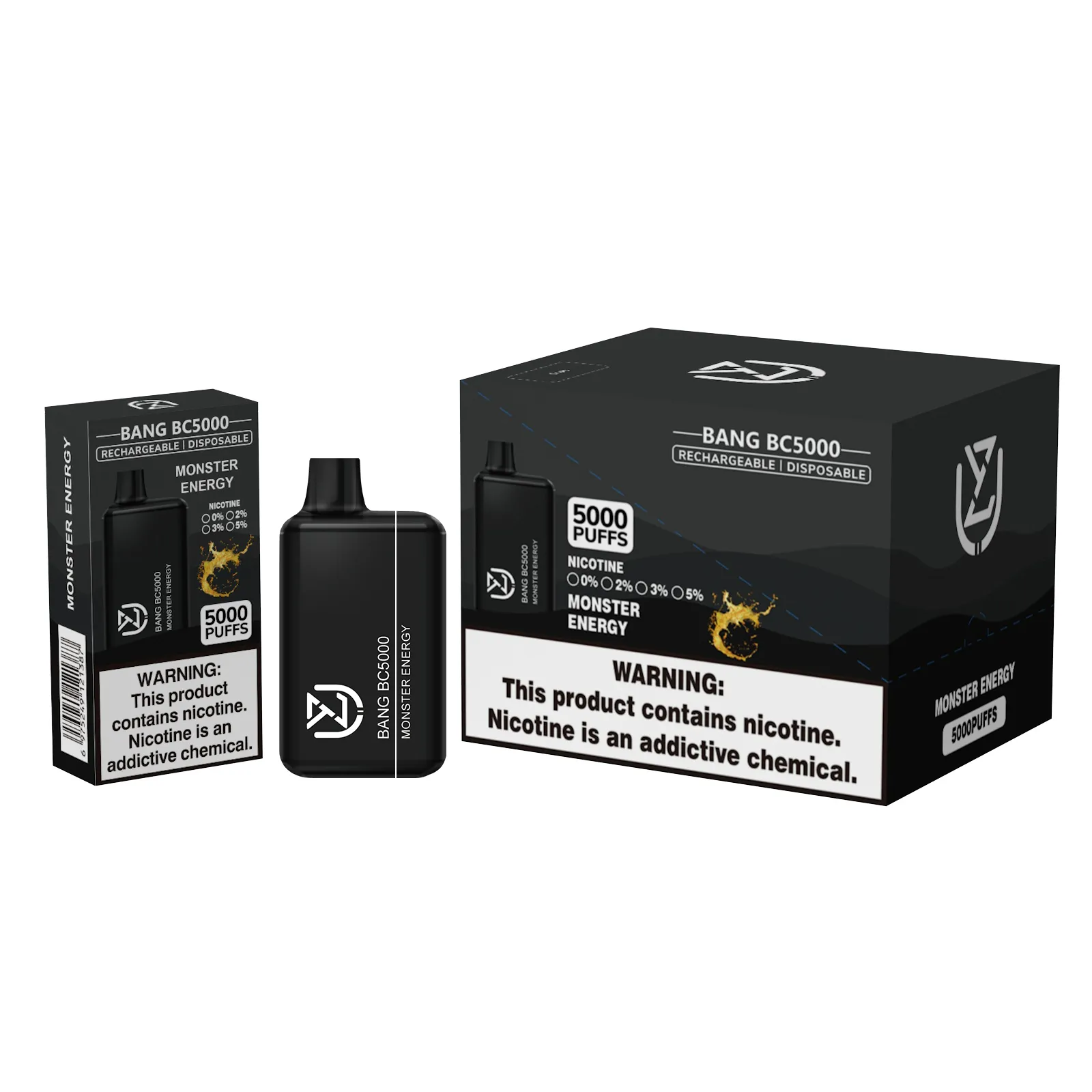 Original UZY Bang BC5000 Puff E Cigarros Descartáveis 1.2ohm Malha Bobina 12ml Pod Bateria Recarregável Eletrônico Cigs Puff 5K 0% 2% 3% 5% RGB Vape Pen