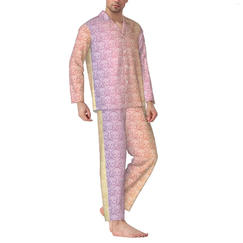 Conjunto de pijama de manga comprida para cachorro fofo com calças masculinas de flanela de algodão e manga comprida