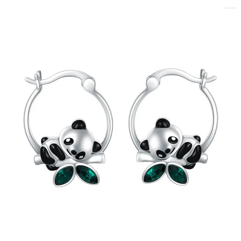 Boucles d'oreilles Panda émail cerceau incrusté d'émeraudes bambou mignon à la mode Animal argent plaqué bijoux pour fille femme cadeau