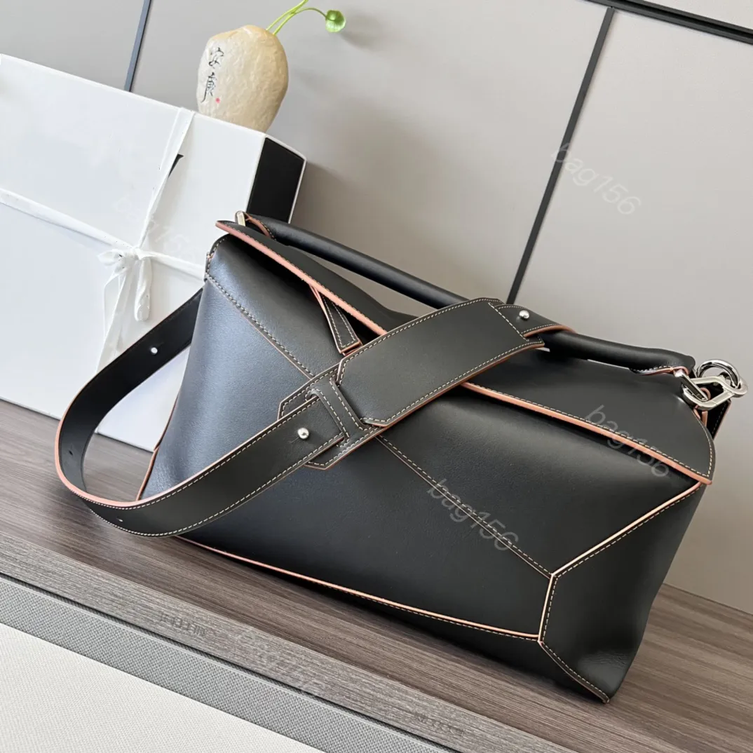 10A designer bag men Loeve Puzzle large capacity travel totes handbag Lychee pattern leather shoulder crossbody bag geometric Handcraft stitching hobo