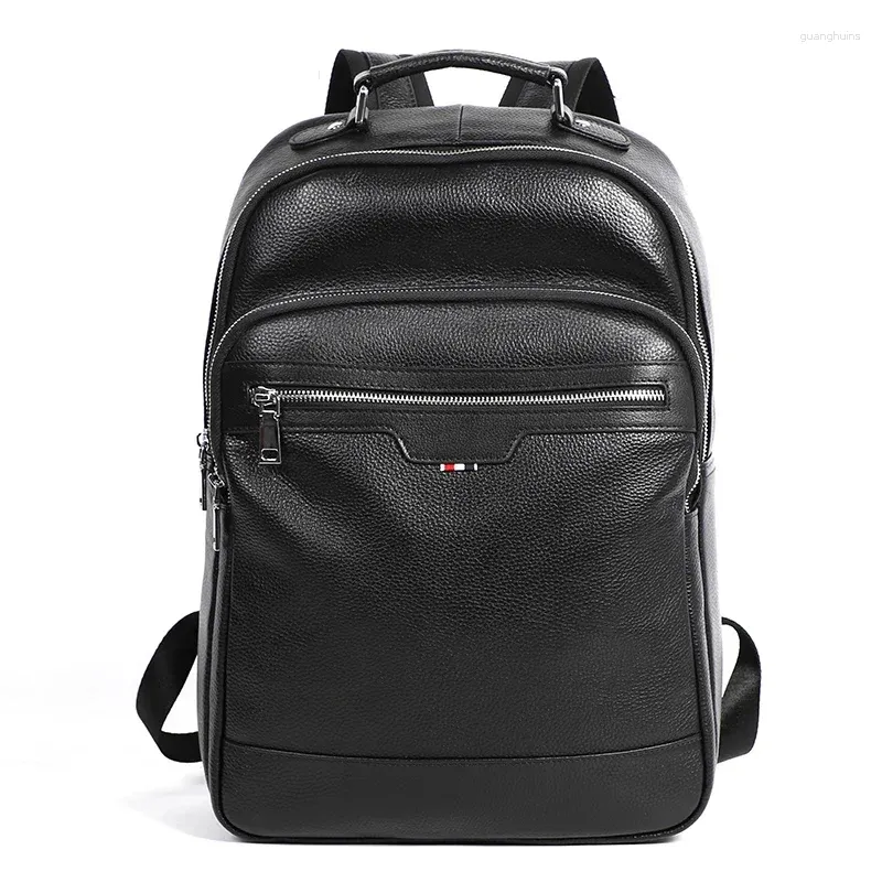 Sacos escolares 2023 mochila homens genuíno couro mochila moda mochila para adolescente meninos saco de viagem masculino portátil