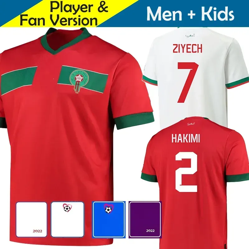 Maillot Maroc Morocco Soccer Jerseys Hakimi En-Nesyri Ziyech Moroccan Shird World Cup Playerバージョンキッズキット22/23 Ounahi Z 10.29