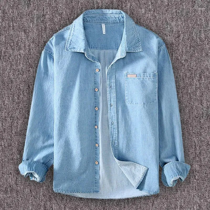 Chemises décontractées pour hommes Denim à manches longues Western Cowboy coton chemise de travail boutonnée avec poches vêtements d'extérieur pour hommes manteaux