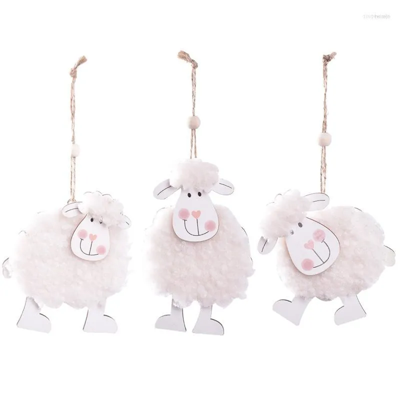 Decoratieve Beeldjes Creatieve Pasen Houten Hanger Schattige Kleine Schapen Hangende Ornament Voor Thuis Festival Party Voordeur Decoratie