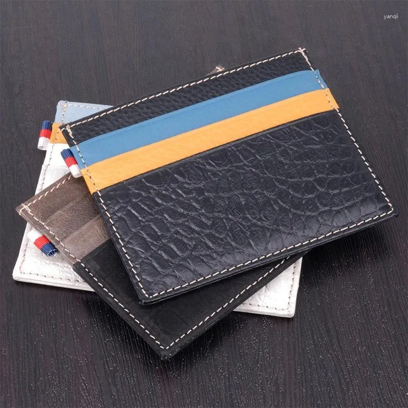 Porte-cartes en cuir véritable unisexe portefeuille ultra-mince support rétro simple étui portable S porte-monnaie en espèces