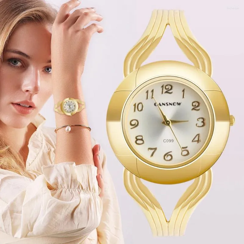 Armbanduhren Einfache Armband Frauen Armbanduhr CANSNOW Weibliche Armreif Uhr Mode Gold Damen Quarz Edelstahl Uhren Montre Femme