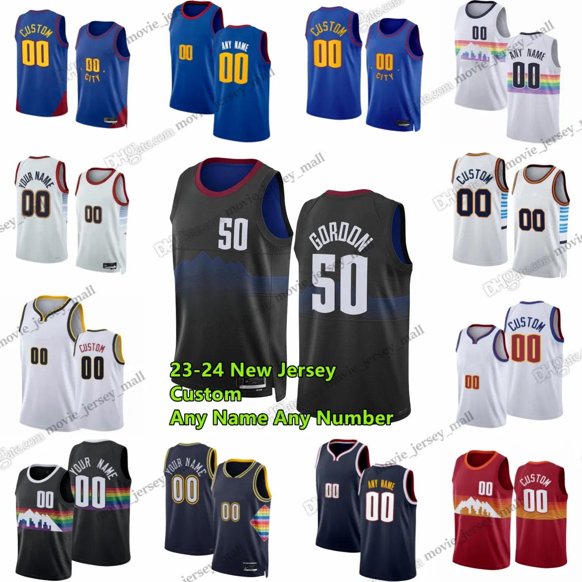 Personalizzato 2023-24 maglie da basket stampate Nikola Jokic Jamal Murray Aaron Gordon Kentavious Caldwell-Pope Jalen Pickett DeAndre Collin Gillespie Reggie Jackso