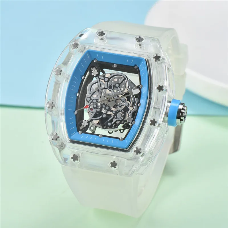 Hoge kwaliteit heren casual sporthorloges Designer merk herenhorloge skelet holle beweging transparante horlogekast klok