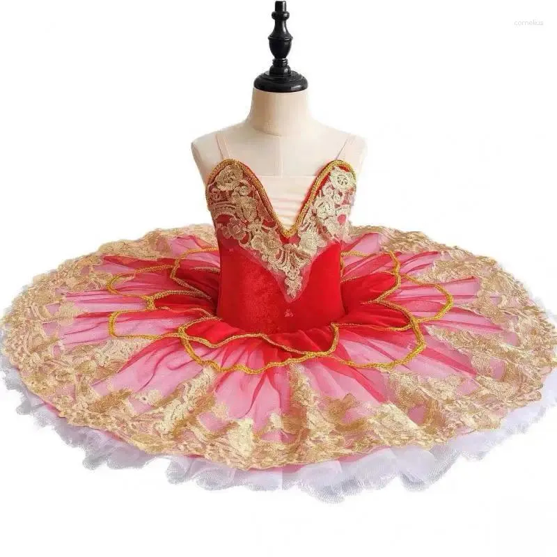 Stage Wear Ballet professionnel Tutu pour filles fleur rouge fée performance vêtements adultes enfants crêpe plateau danse justaucorps costumes