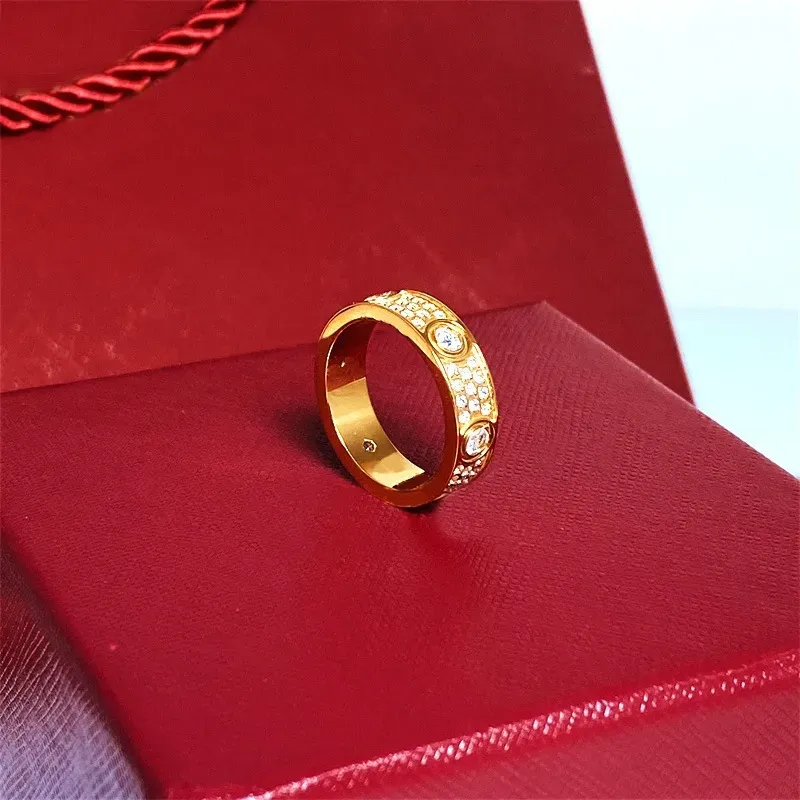 Nuovi gioielli firmati 3mm 4mm 5mm 6mm acciaio al titanio argento anello d'amore uomini e donne anello in oro rosa gioielli per gli amanti coppia anelli regalo con trapano regalo di anniversario