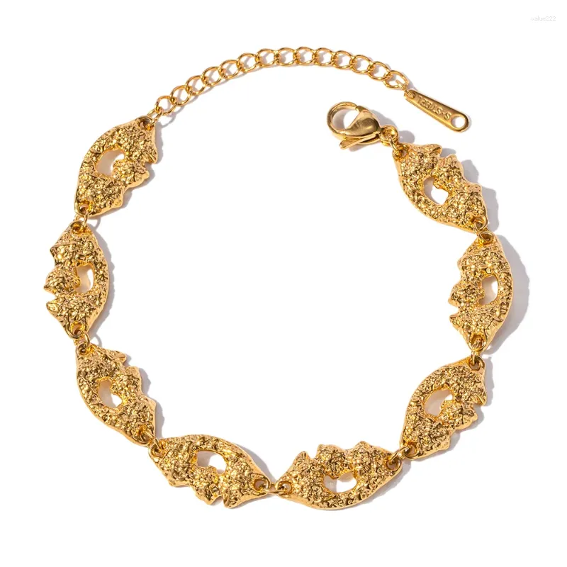 Link Pulseiras Youthway 18K banhado a ouro de aço inoxidável vintage texturizado lábios pulseira elegante à prova d'água joias requintadas para mulheres