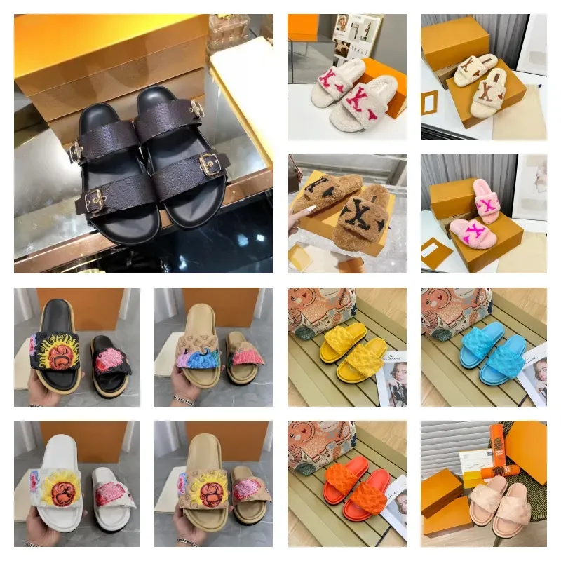 Designers Pool Pillow Mules Sandaler Famous Designer Women Sunset Flat Comfort Mules POLLEDED FRONT REP TRAPS Fashionble Ease to-Wear Style Slides
