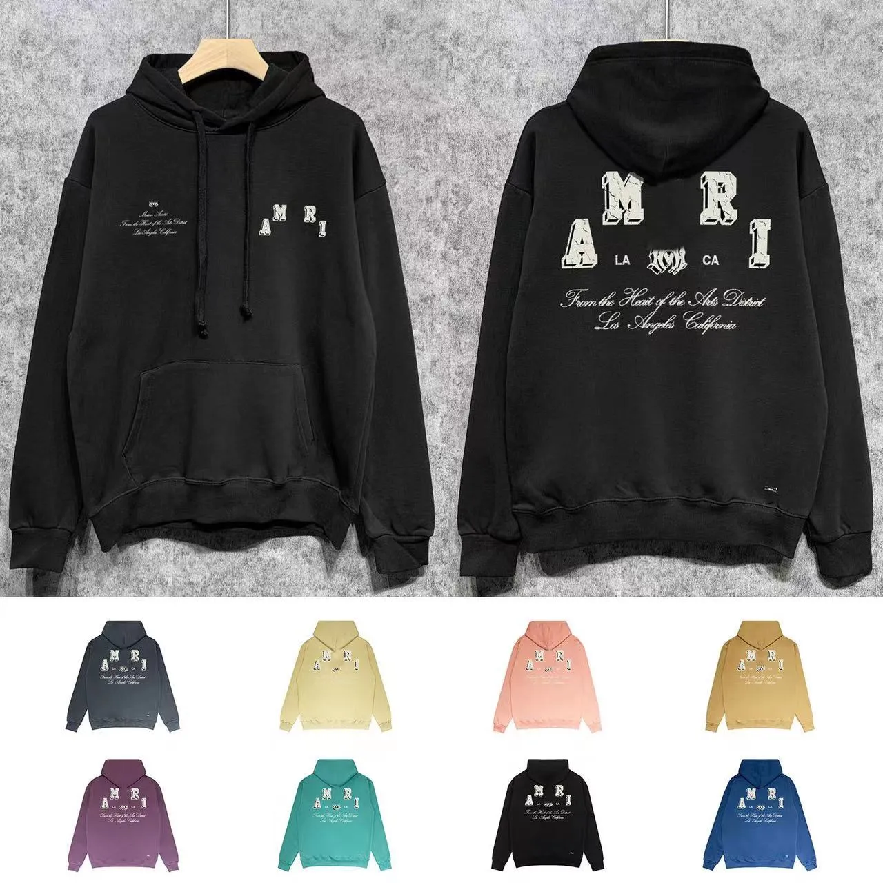 Europa och USA: s modemärke tryckt enkla benbokstäver flerfärgade långärmade pullover hoodie lös ren bomulls hoodie män och kvinnor på samma sätt