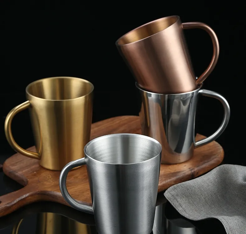 Stainless Steel Coffee Cups Double Layer Anti Scald Mugs With Handle Portable Mug Eco Friendly Drinking Cup Water Bottle