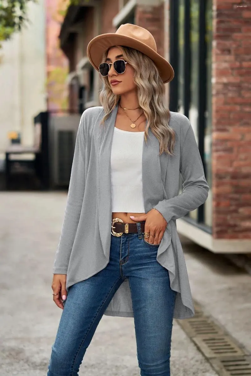 Women's Trench Coats Fashion Cardigan Tops Autumn Long Sleeve Solid Loose Casual Knitwear 2023 Office Lady Oversized Outerwear