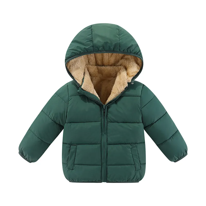 2023 Winter Children's Cotton Jacket med plysch och förtjockad baby huvajacka, män och kvinnors små och medelstora barns downjacka