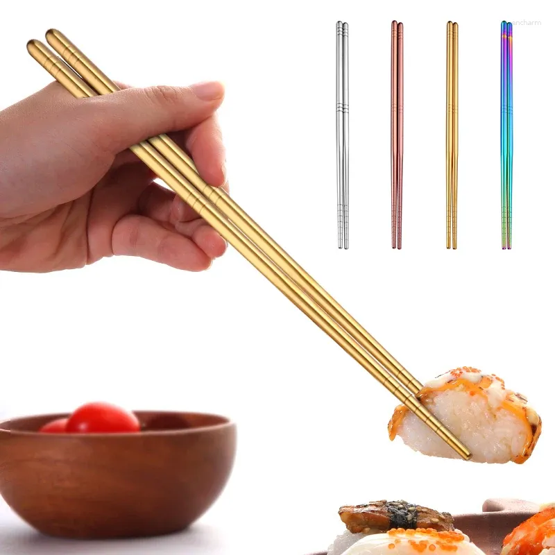 Bacchette in acciaio inossidabile ad alta temperatura antiscivolo colorate Sushi Home Kitchen Accessori per la tavola