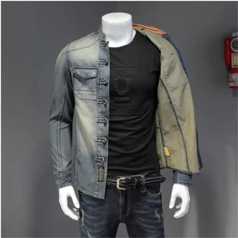 Mäns casual skjortor Spring Autumn High Quality Denim Shirt Men Casual Long Sleeve Fit Lapel Personality Pocket Black Blue Washed Shirt Plus Size Boutique S-3XL