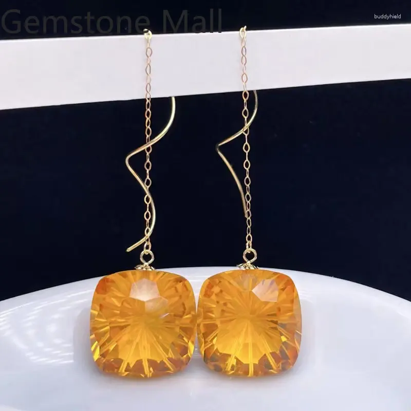 Dangle Earrings Design Style 18K Gold Citrine For Wedding 15mm VVS Grade Natural