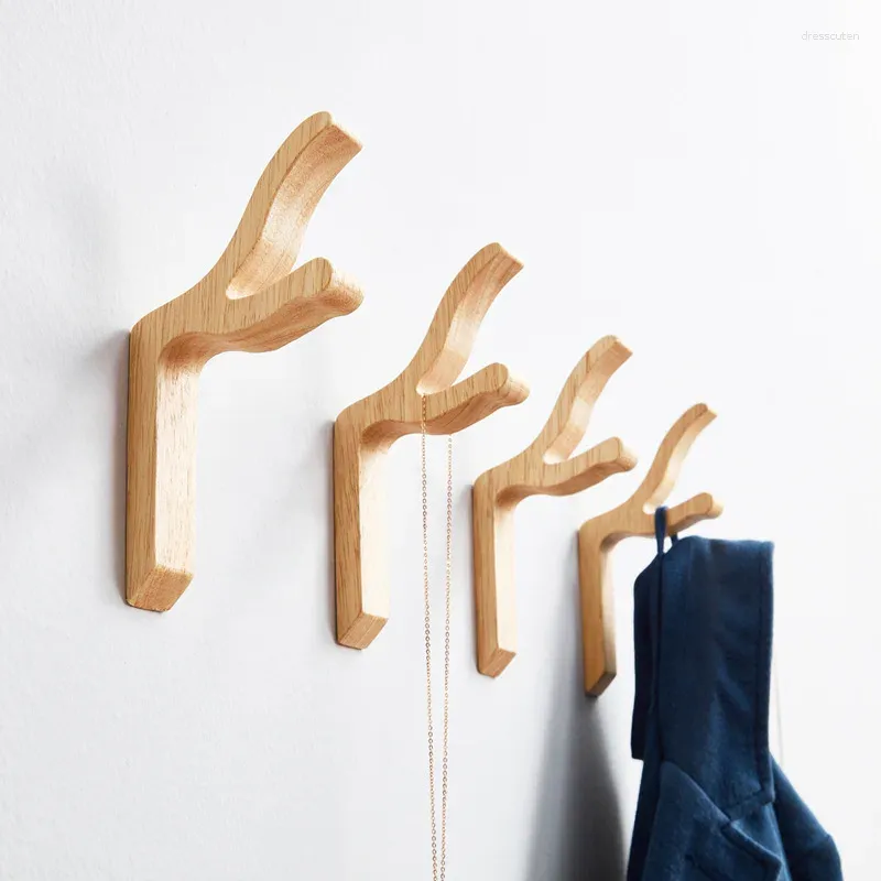 Hooks Solid Wood Wall Hanging Clothes Hook Creative Door Key Storage Rack Room Decoration Bathroom Towel Kitchen Accessories