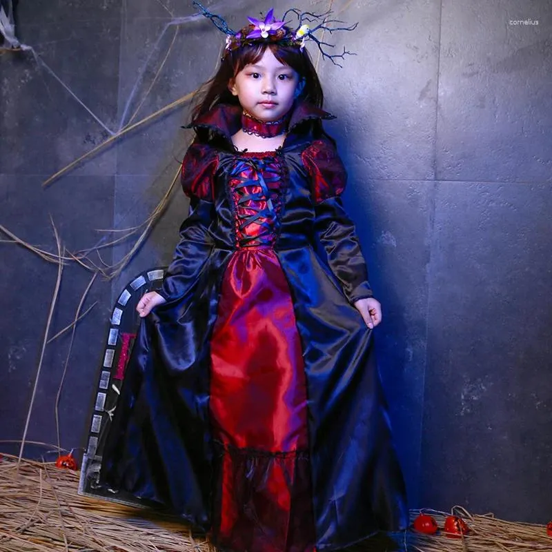Tema kostümü muhteşem vampir prenses noel partisi giydirme eşyaları cadılar bayramı süslü cosplay child