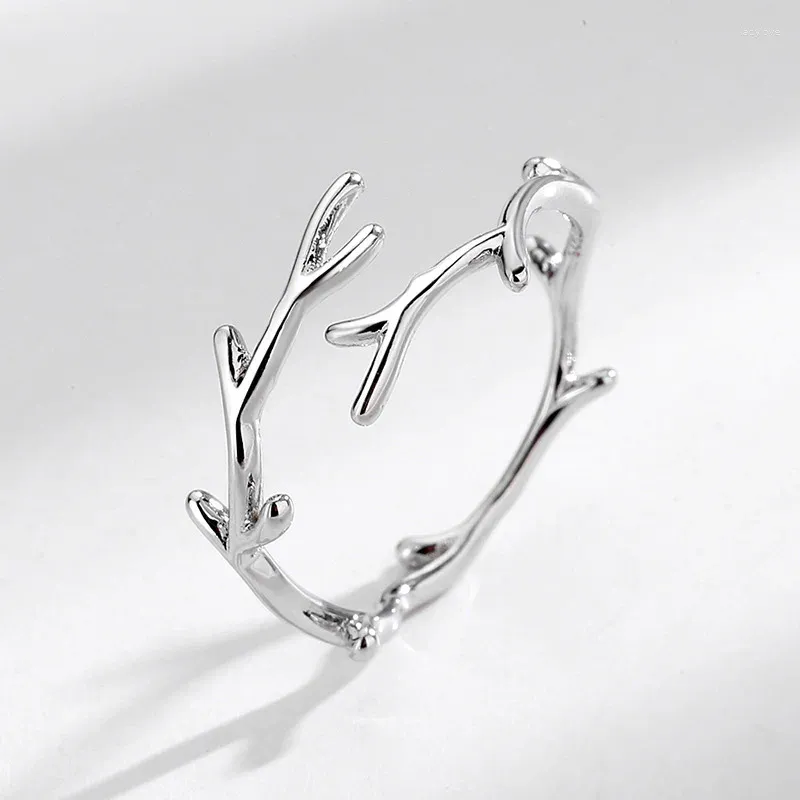 Anéis de cluster moda simples prata cor ramo folha para mulheres meninas na moda personalidade aberta ajustável dedo jóias presente de festa