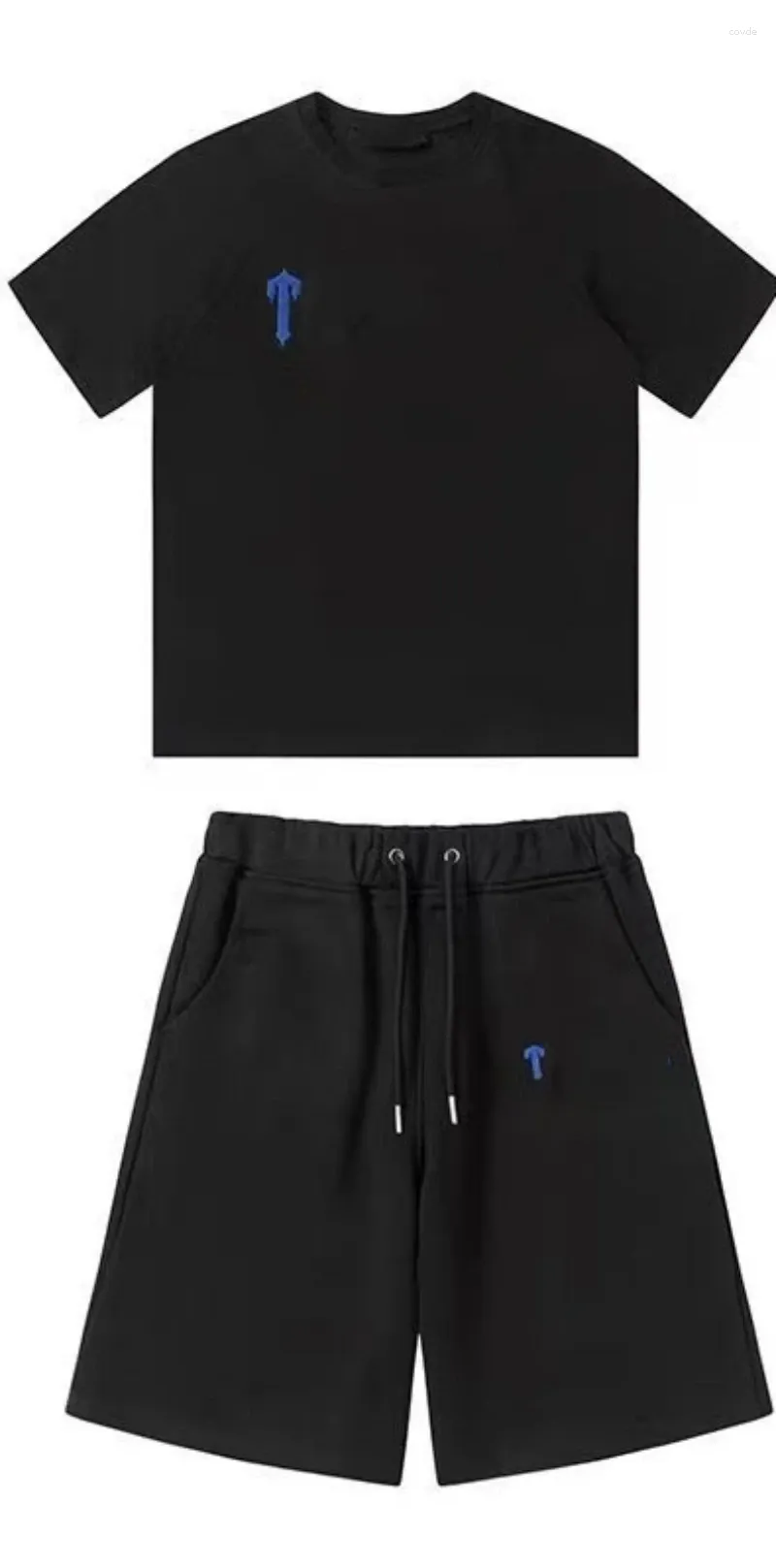 Fatos de treino masculinos toalha bordada em torno do pescoço camiseta de manga curta conjunto de shorts casuais esportivos