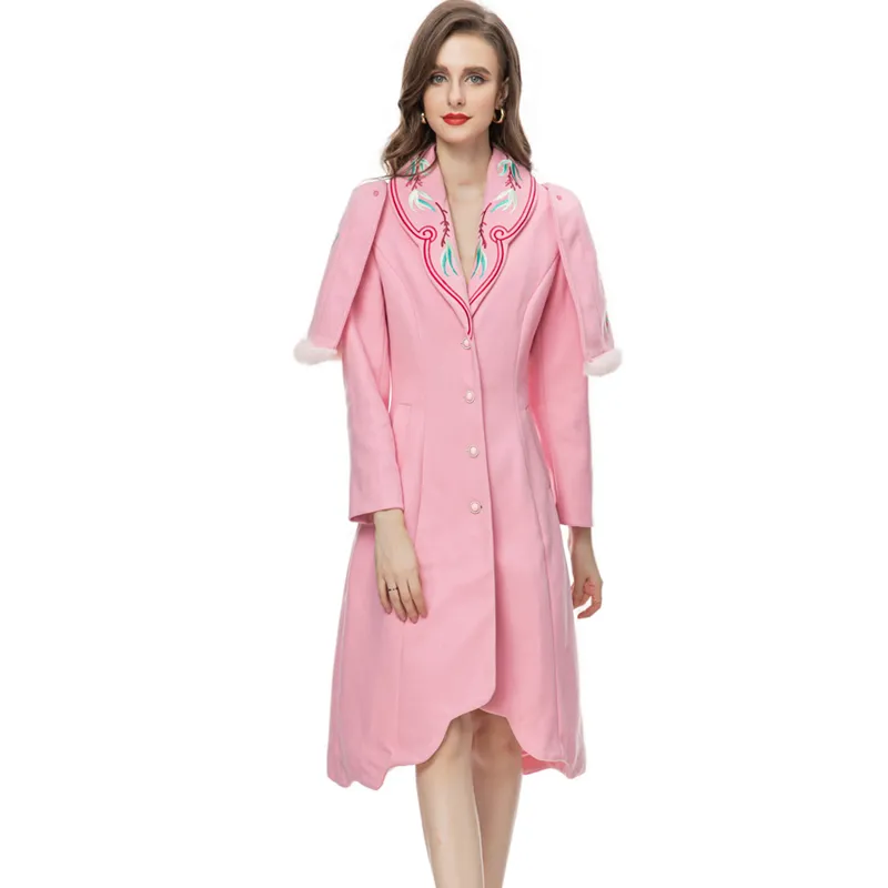 Cappotto da donna Colletto rovesciato Ricamo Cappotti staccabili alla moda