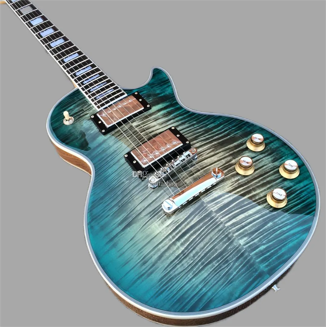 Guitare électrique personnalisée à flamme bleu clair classique avec touche en palissandre