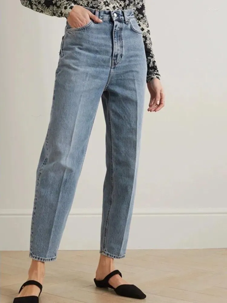 Frauen Hosen 2023 Herbst Bleistift Jeans Hohe Taille Einfarbig Casual Zipper Zurück Logo Weibliche Denim Knöchel-länge