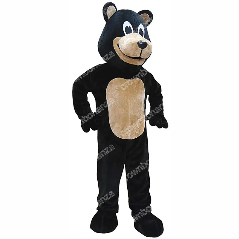 Costumi della mascotte dell'orso nero super carino Costume da personaggio dei cartoni animati di Halloween Vestito da festa di Natale all'aperto Abbigliamento pubblicitario promozionale unisex