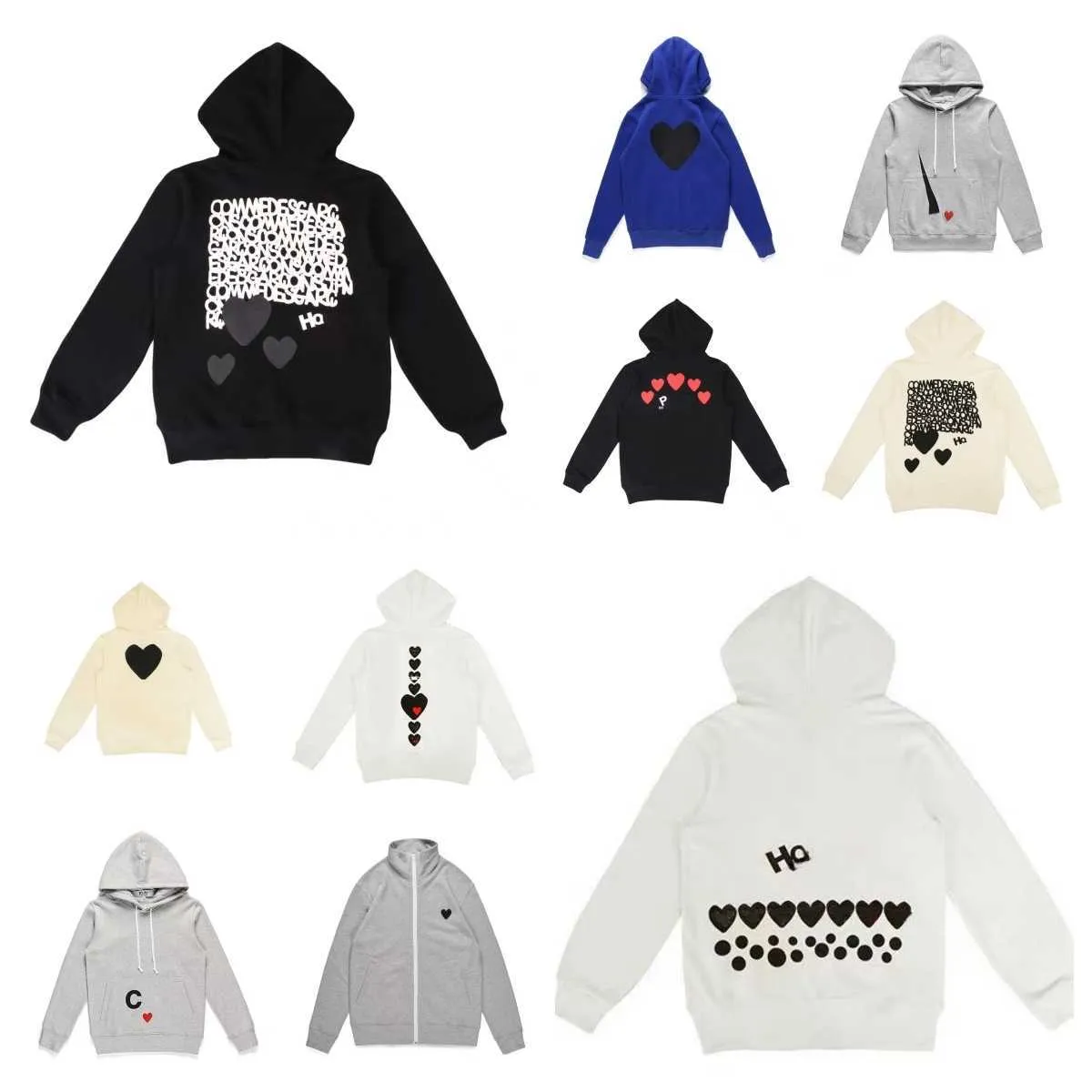 Tasarımcı Erkek Hoodies Com Des Garcons Sweatshirt Mockneck CDG Oyun Büyük Kalp Hoodie Tam Zip Up Bej Boyutu S-XL