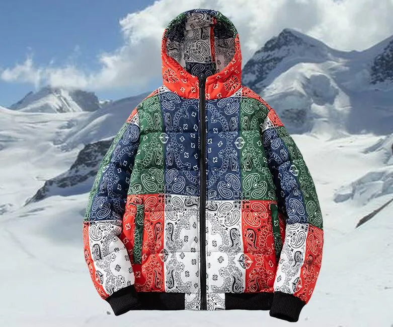 Paisley Puffer Jacket Warm Winter Coat, Thick Down Cotton Padding,  Designer Style for Men Women Shop Now!