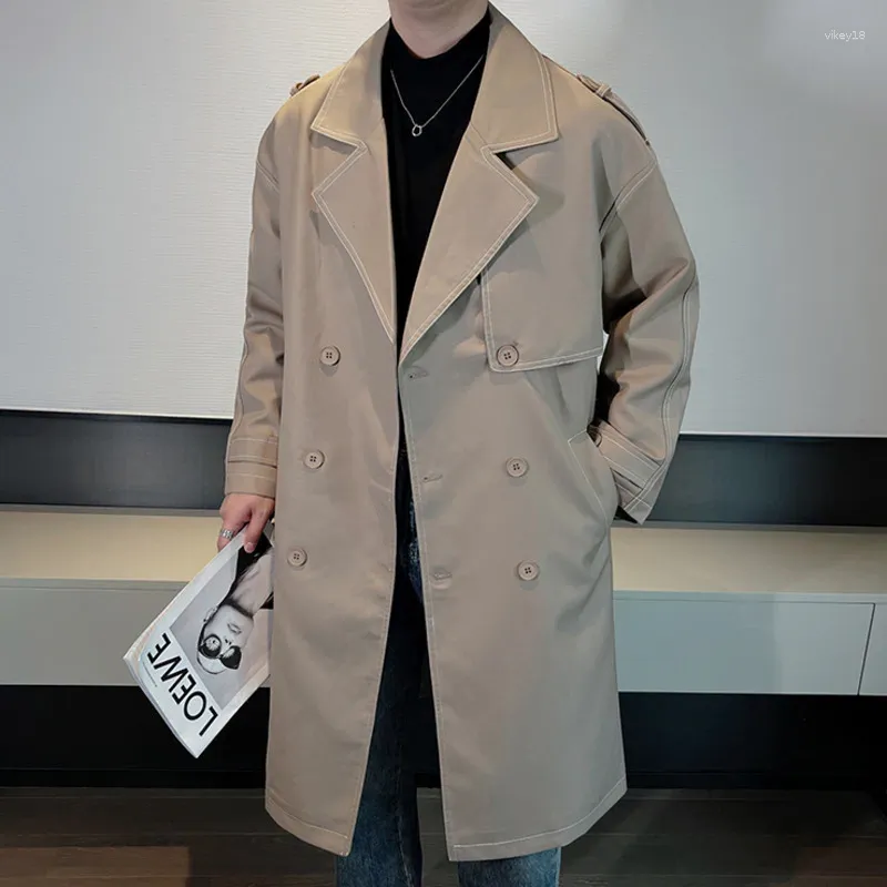 Mannen Trenchcoats 2023 Koreaanse Double Breasted Windjack Lange Mannen Jas Manteau Homme Herfst Gentleman Grote Maat Jas