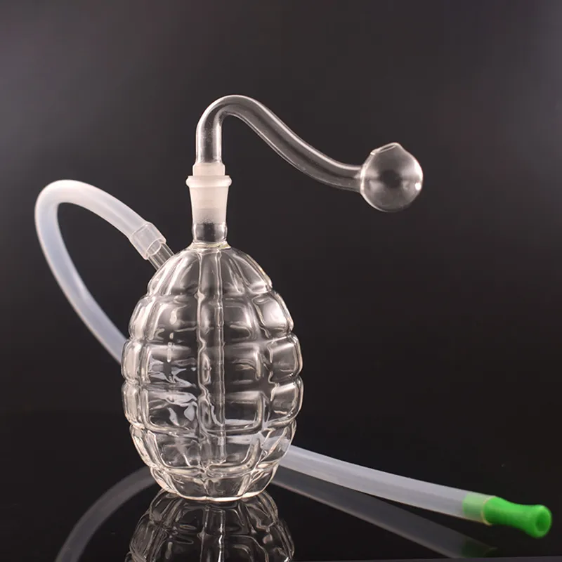 Quemador de aceite de vidrio de granada único Bong Reciclador de espesor femenino de 10 mm Pipa de agua para fumar Dab Rig Colector de cenizas con tubo y manguera de quemador de aceite de vidrio macho Precio al por mayor