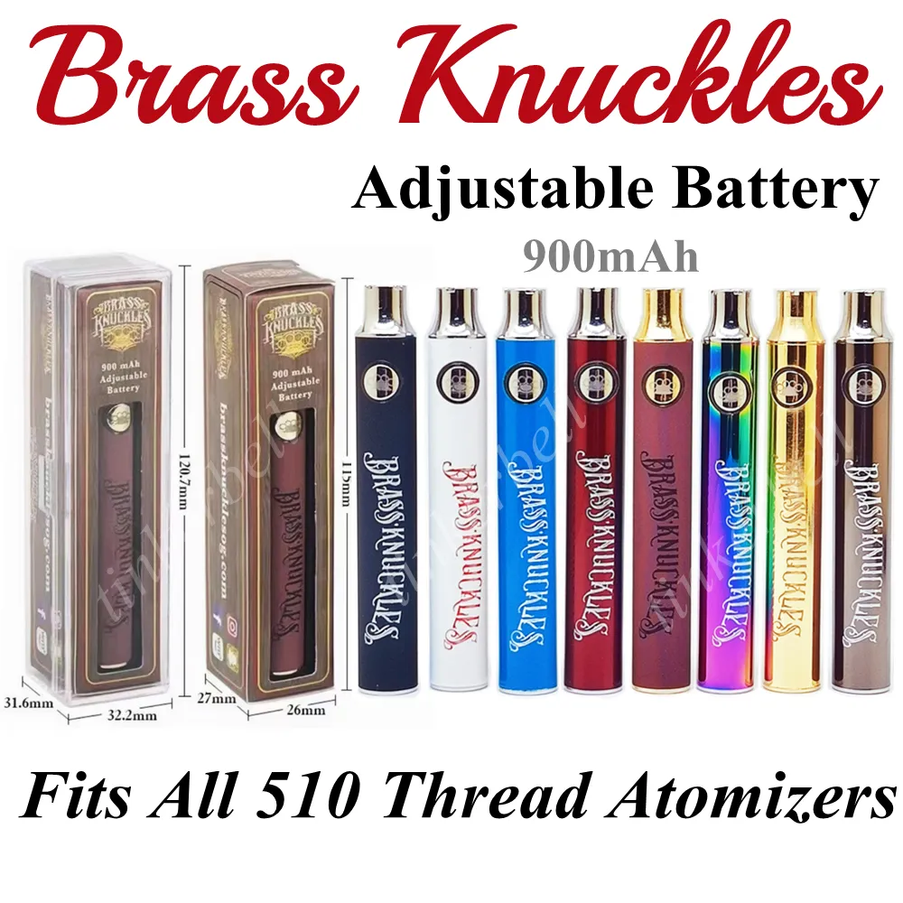 BK mässing Knuckles Battery 650mAh 900mAh VAPE Förvärm variabel spänningsbatterier för 510 tjock oljepatronbehållare 9 färger E CIGS PEN PEN PEN