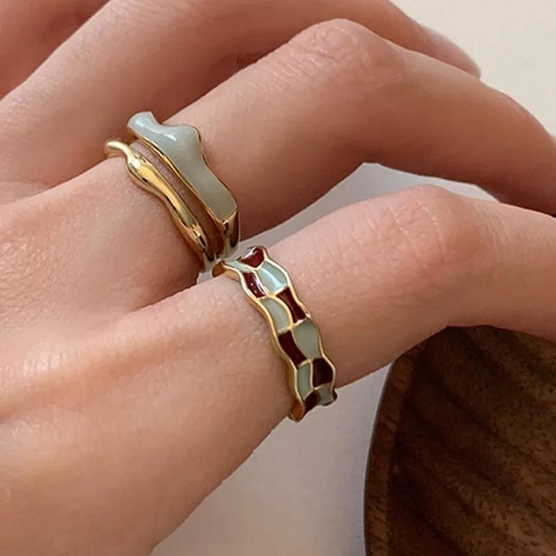 Cluster Rings Korean Fashion Metal Irregular Round Open For Women High Quality Smooth Enamel Index Finger Female Jewelry Gift