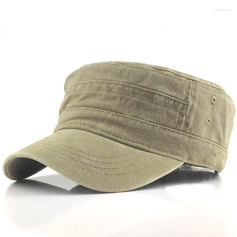 Casquettes de balle Classique Vintage Plat Top Hommes Chapeau Lavé Ajusté Ajusté Casquette Plus Épaisse Chapeaux Militaires Pour Hommes Casquette Gorra Hombre