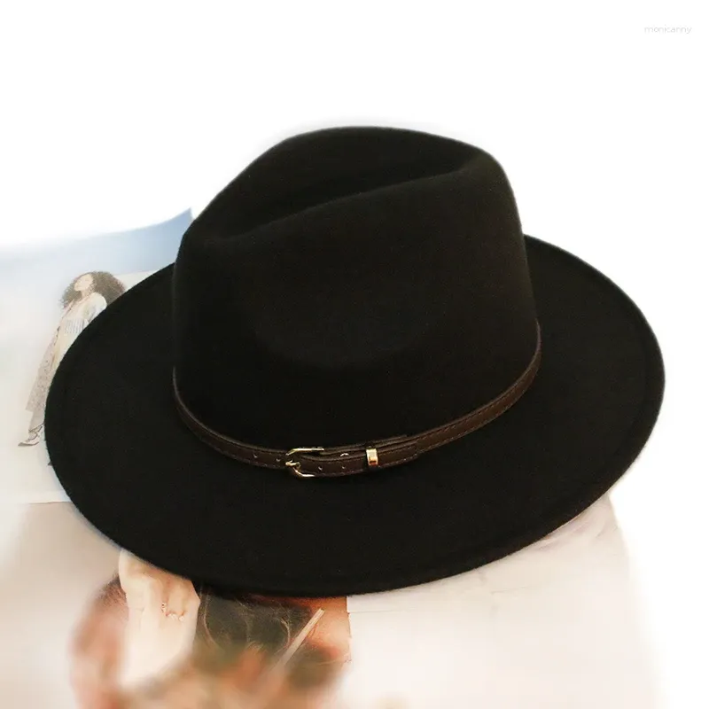 Bérets Lucky ylianji rétro café cuir bande femmes hommes vintage laine feutre large bord casquette Fedora Panama Jazz Bowler chapeau (54/57/61 cm
