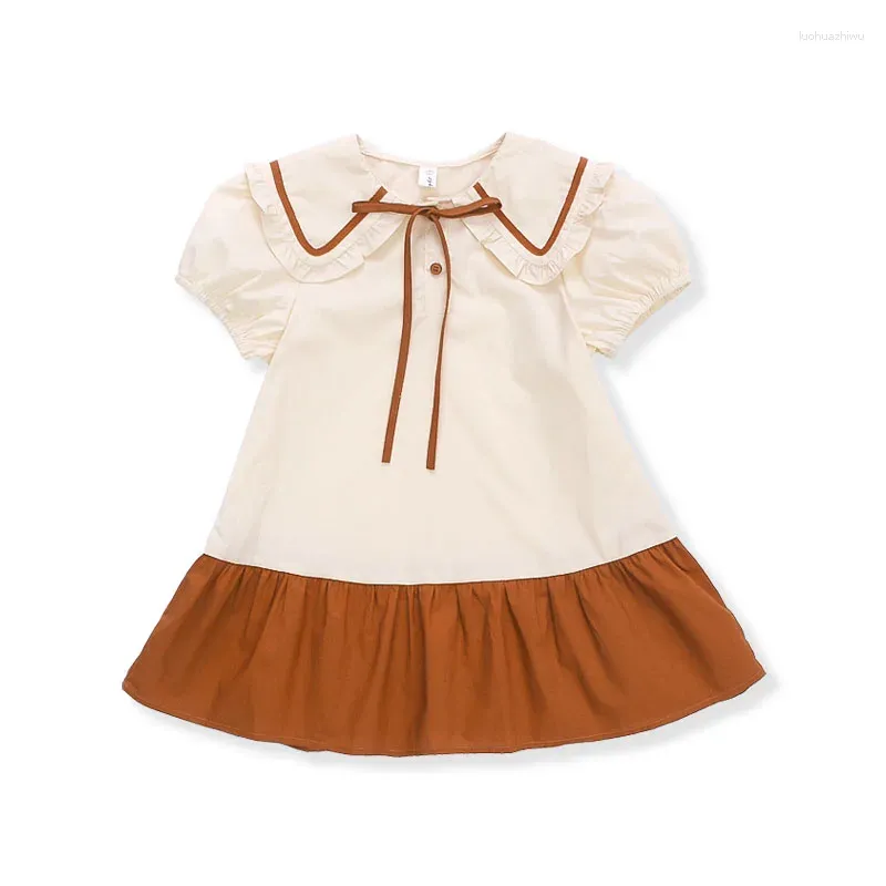 Vestidos da menina da criança meninas verão 2023 contraste cor plissado turn down collar estilo coreano crianças roupas estudantes vestido de princesa