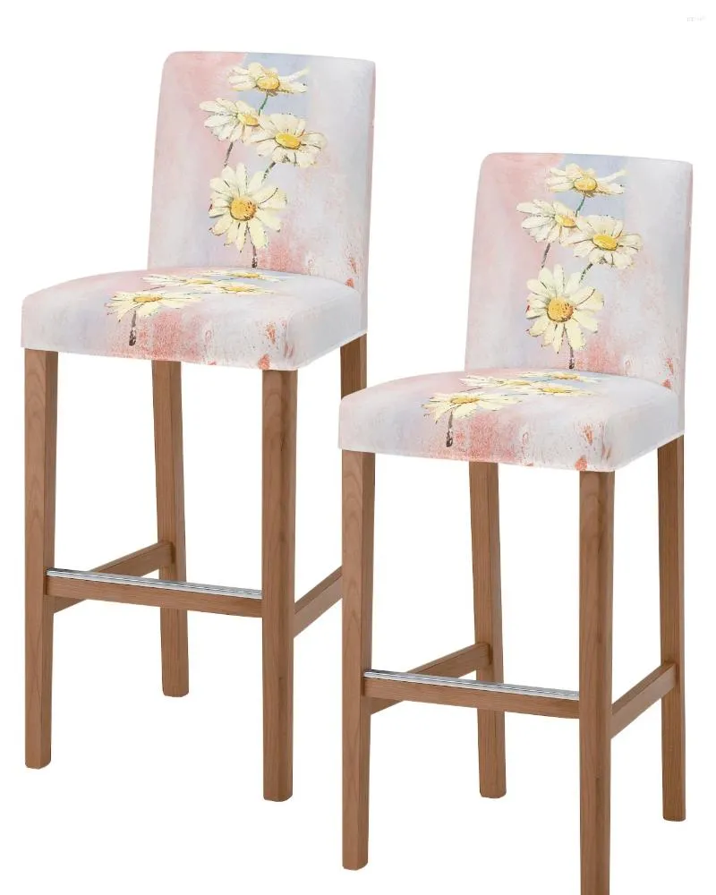 Chair Covers Abstract Background White Daisy Flower Bar Cover Short Back Stretch Stool Armless Office Seat