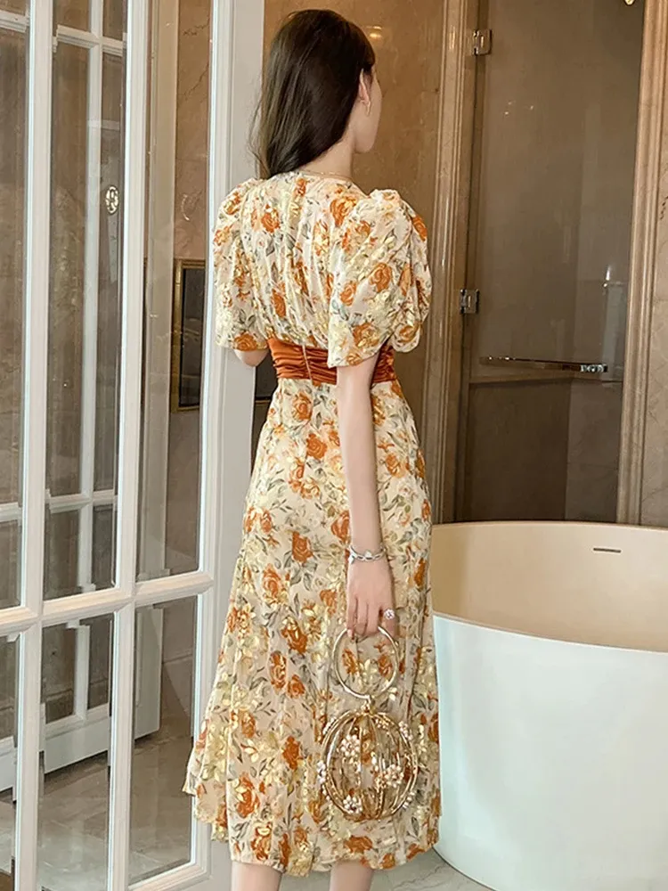 Basic Casual Women Dresses Summer French Vintage Chiffon Floral Fishtail  Bubble Sleeve Party Gown Vacation Dress 2025 From Julia_dress, $44.95 In  Bulk | DHgate.Com