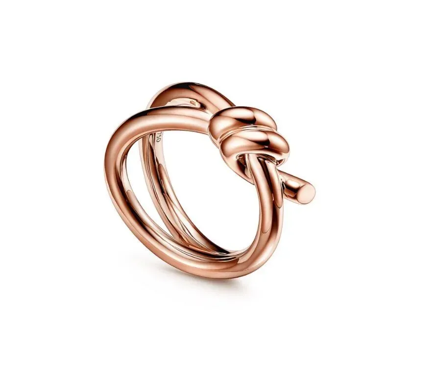 Hotselling anillo de diseñador para mujer anillo de nudo de cuerda de lujo con diamantes anillos de moda para mujeres joyería clásica chapado en oro de 18 quilates boda rosa al por mayor